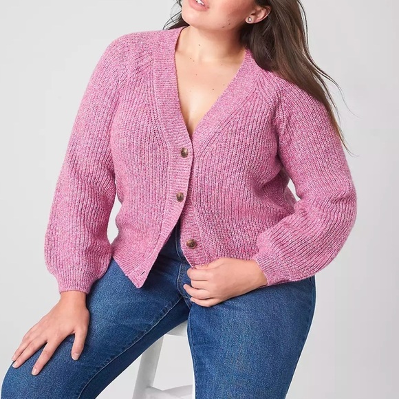 Lane Bryant Classic Button-Front Crop Cardigan 22/24 Pink Button Down Sweater - Picture 1 of 9